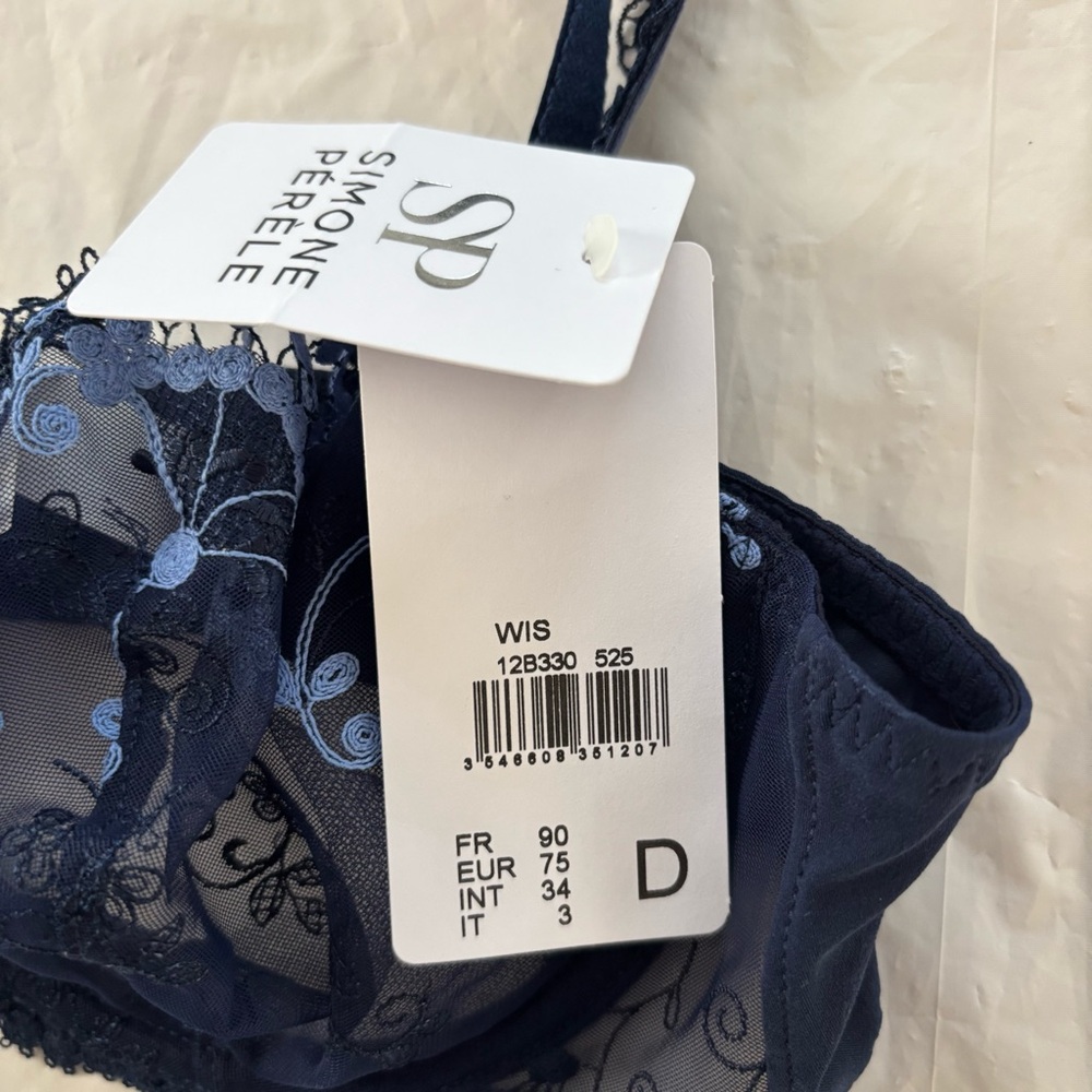 NWT Simone Perele Blue Wish Lace Demi Cut Bra SZ 34D - Picture 8 of 13